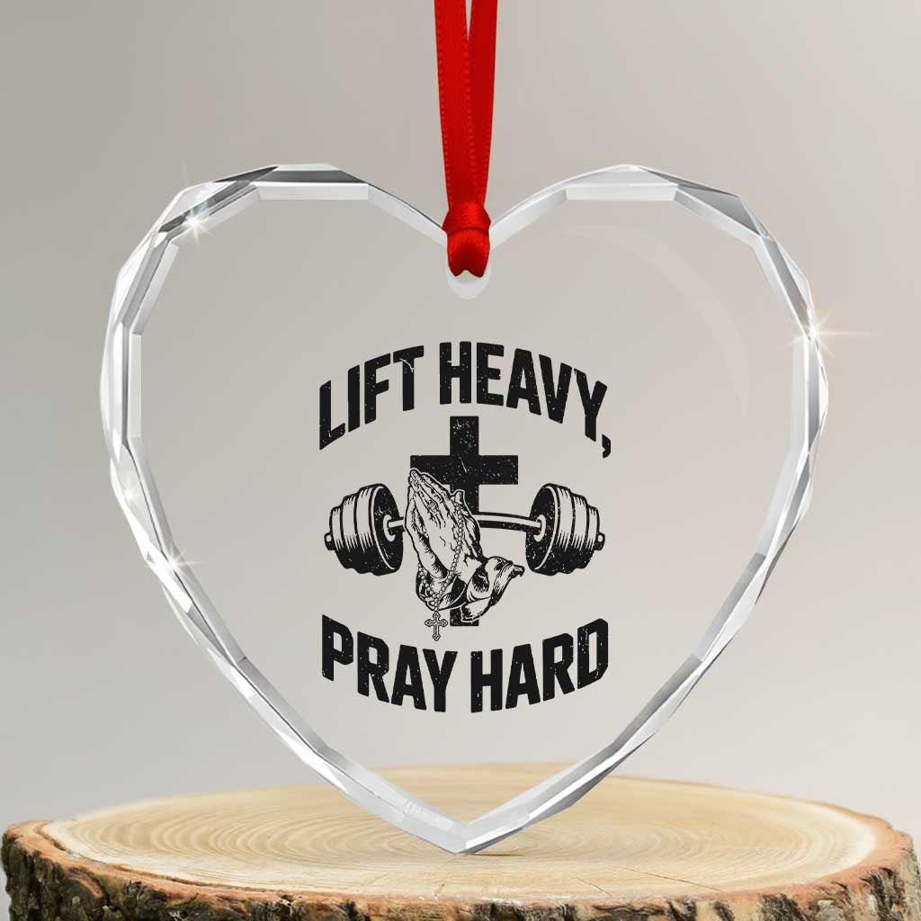 Lift Heavy Pray Hard Heart Crystal Glass Ornament Christian Workout Jesus Gym Lifting - Wonder Print Shop