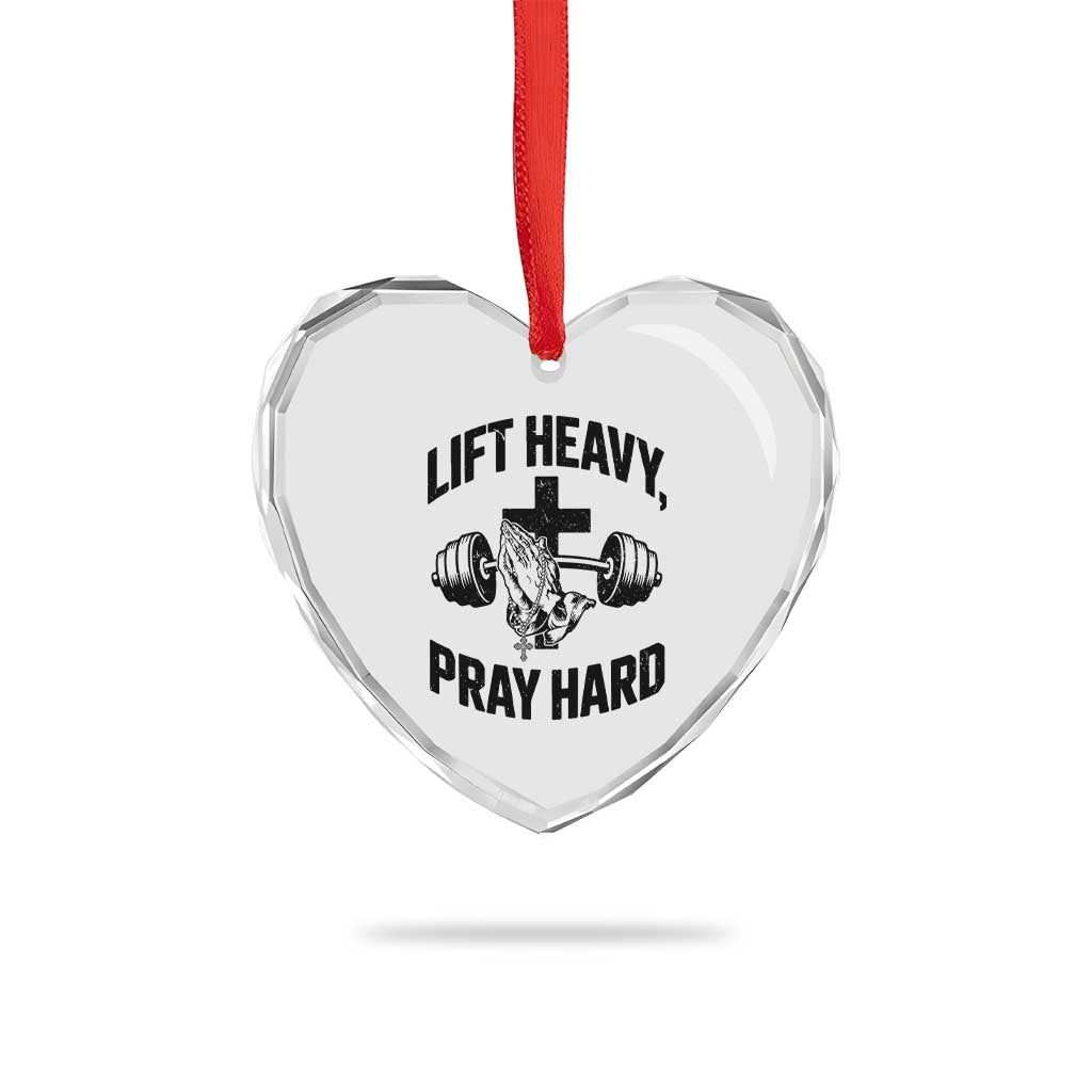Lift Heavy Pray Hard Heart Crystal Glass Ornament Christian Workout Jesus Gym Lifting - Wonder Print Shop