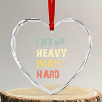 Lift Heavy Pray Hard Heart Crystal Glass Ornament Christian Workout Jesus Gym Lifting Retro Cross - Wonder Print Shop