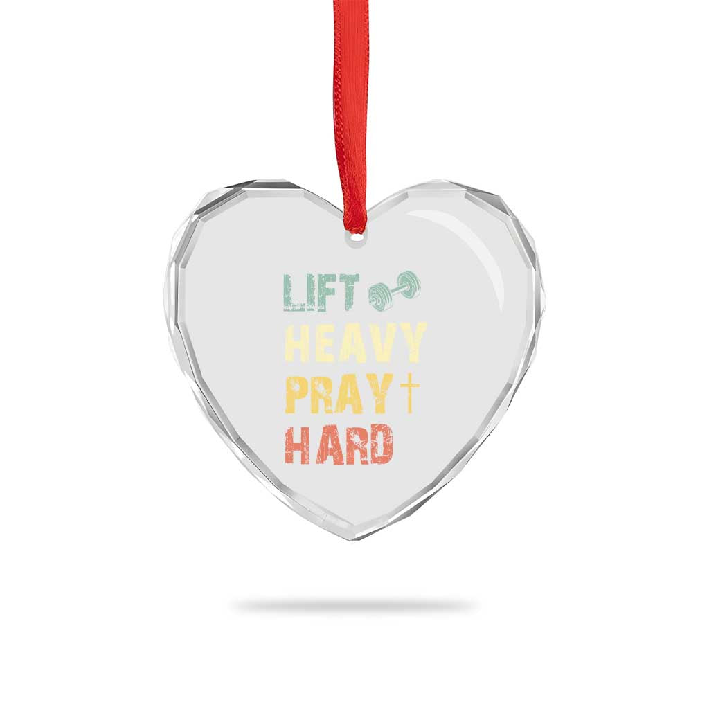 Lift Heavy Pray Hard Heart Crystal Glass Ornament Christian Workout Jesus Gym Lifting Retro Cross - Wonder Print Shop