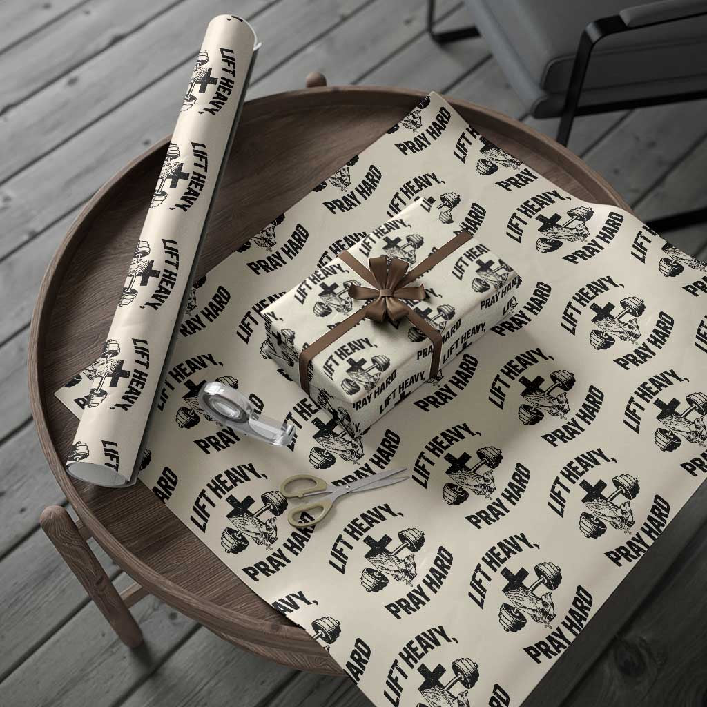 Lift Heavy Pray Hard Wrapping Paper Roll Christian Workout Jesus Gym Lifting - Wonder Print Shop