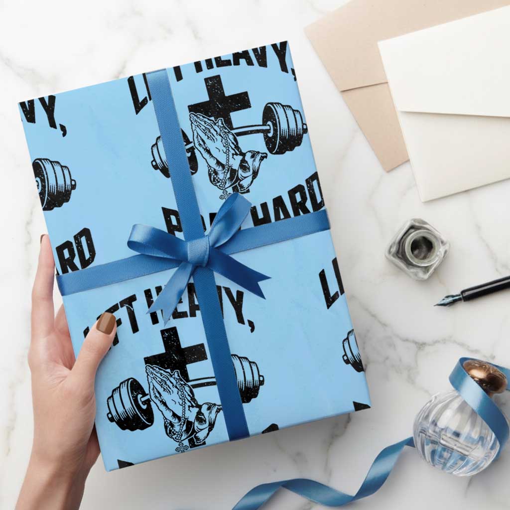 Lift Heavy Pray Hard Wrapping Paper Roll Christian Workout Jesus Gym Lifting - Wonder Print Shop