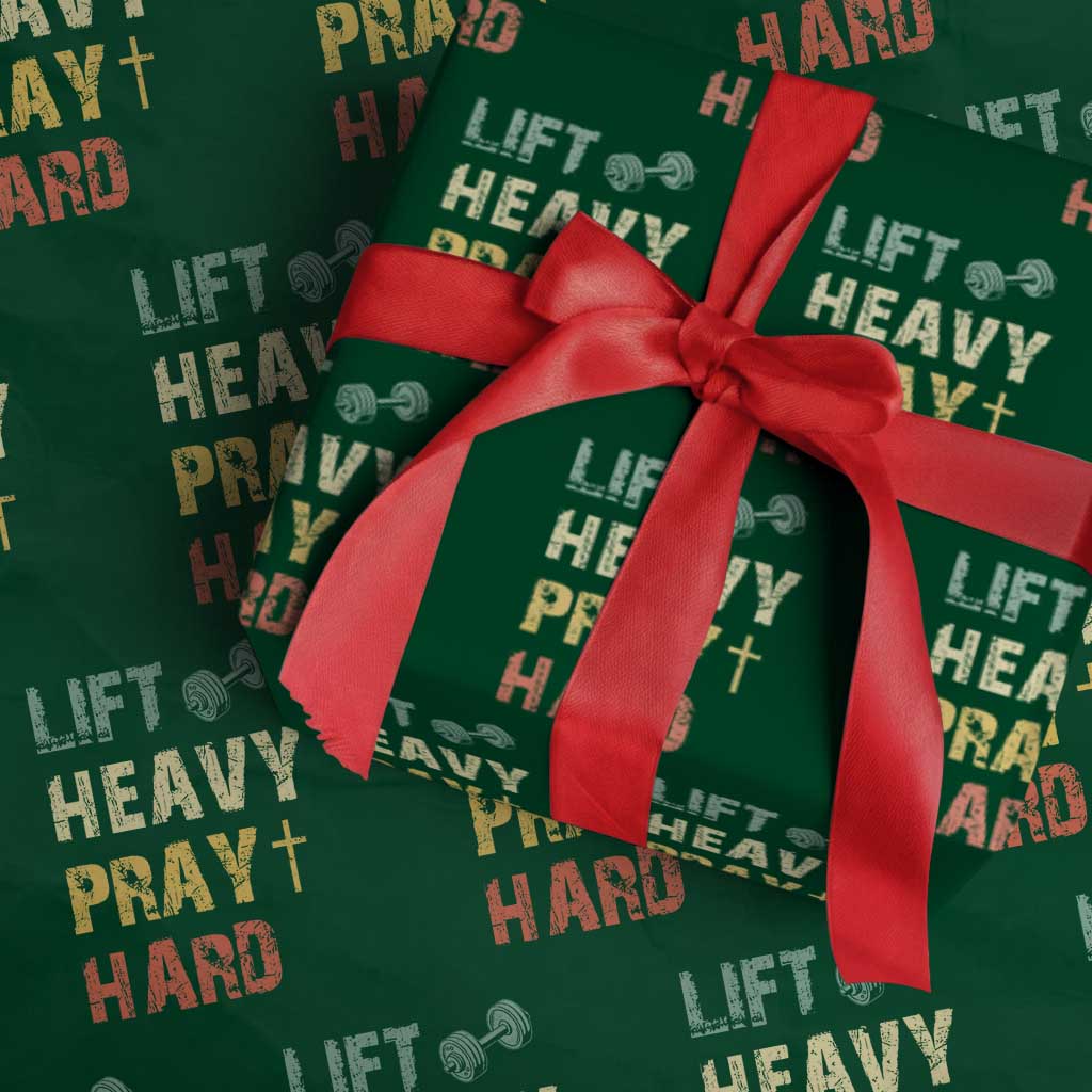 Lift Heavy Pray Hard Wrapping Paper Roll Christian Workout Jesus Gym Lifting Retro Cross - Wonder Print Shop