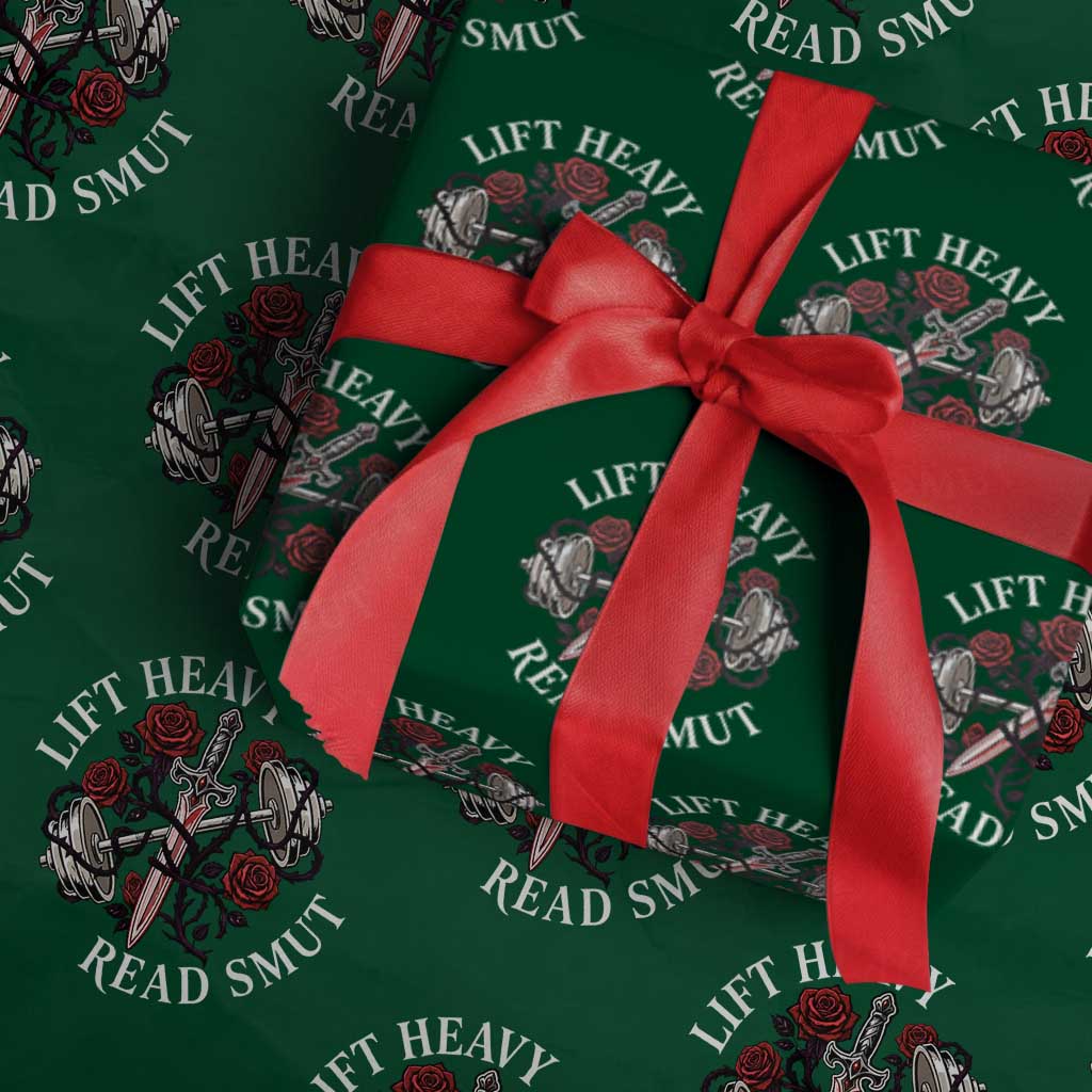 Lift Heavy Read Smut Funny Bookish Fitness Wrapping Paper Roll Vintage Gothic Dagger Roses Weightlifting Spicy Romance Book Lover