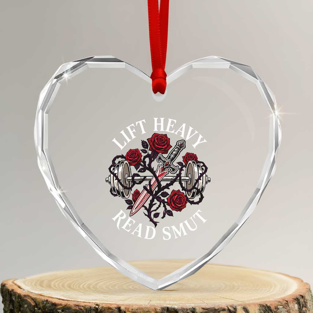 Lift Heavy Read Smut Funny Bookish Fitness Heart Crystal Glass Ornament Vintage Gothic Dagger Roses Weightlifting Spicy Romance Book Lover