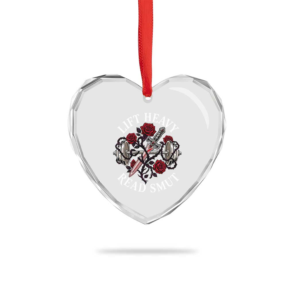 Lift Heavy Read Smut Funny Bookish Fitness Heart Crystal Glass Ornament Vintage Gothic Dagger Roses Weightlifting Spicy Romance Book Lover