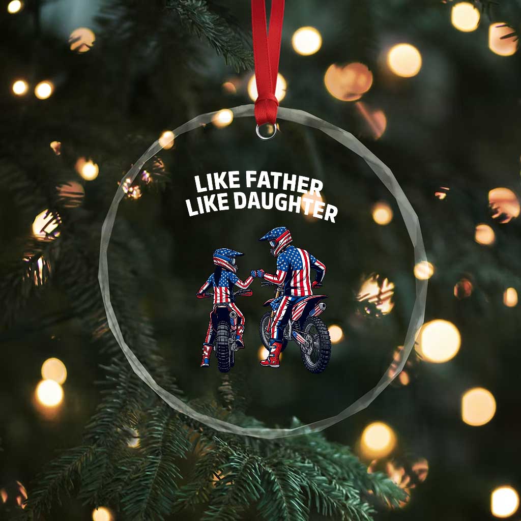 Like Father Daughter Dirt Bike Crystal Glass Ornament Cute Matching Motocross Gift Father's Day