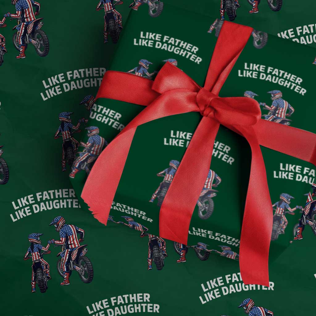 Like Father Daughter Dirt Bike Wrapping Paper Roll Cute Matching Motocross Gift Father's Day