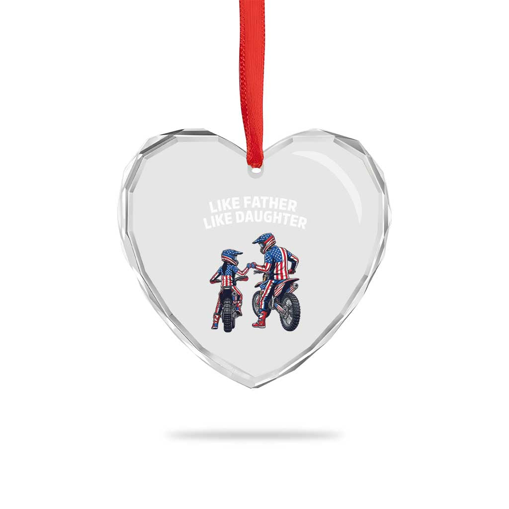 Like Father Daughter Dirt Bike Heart Crystal Glass Ornament Cute Matching Motocross Gift Father's Day