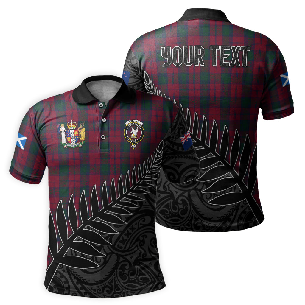lindsay-tartan-family-crest-golf-shirt-with-fern-leaves-and-coat-of-arm-of-new-zealand-personalized-your-name-scottish-tatan-polo-shirt