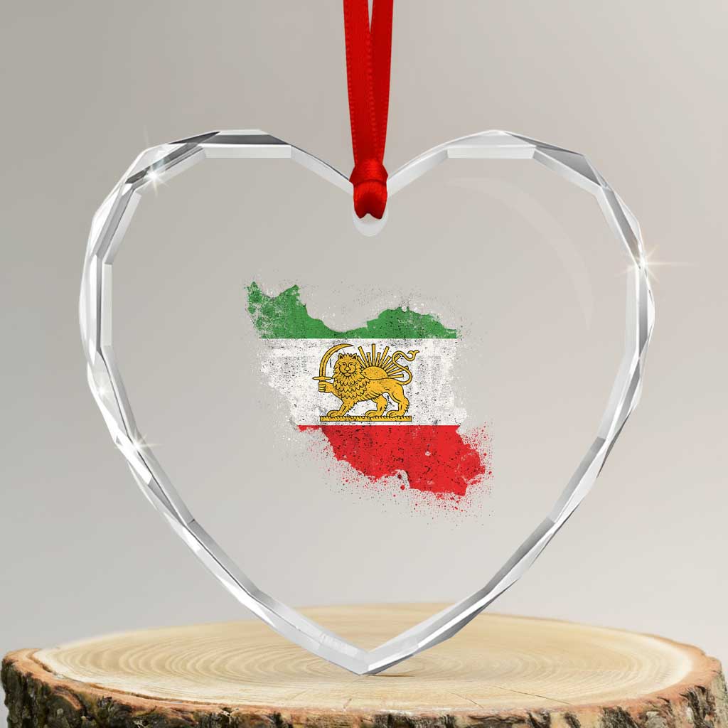 Lion and Sun Iran Heart Crystal Glass Ornament Shir o Khorshid Retro Vintage Watercolors Iran Flag