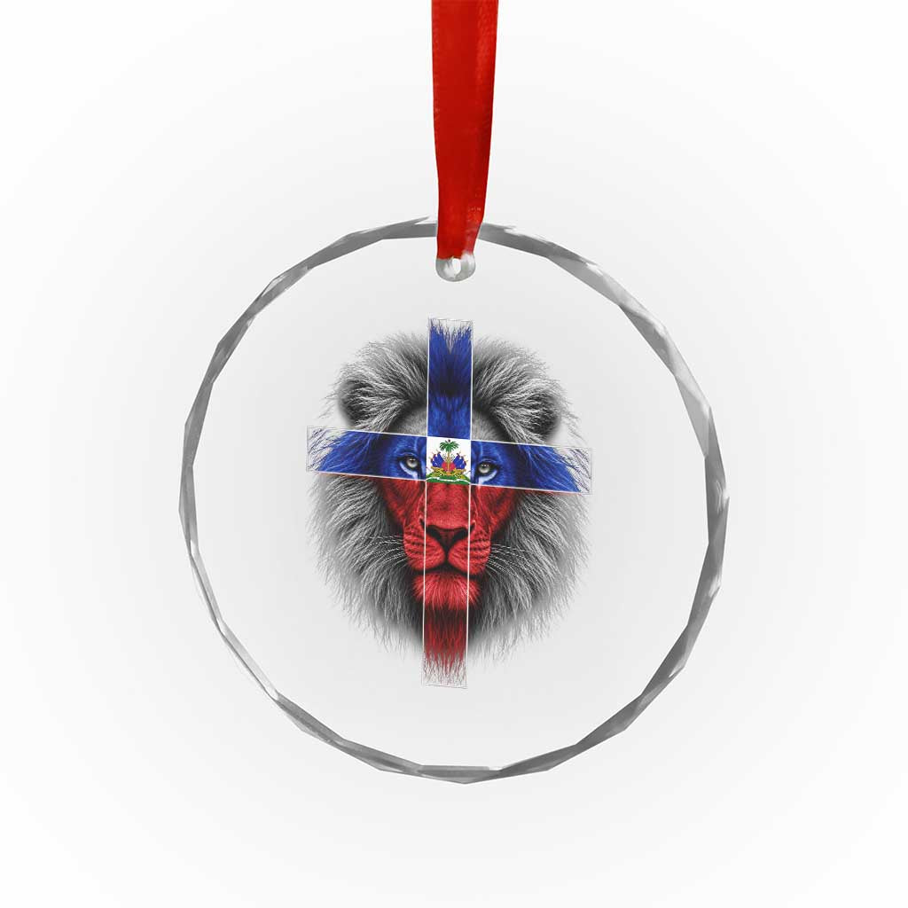 Lion of Judah Cross Haiti Flag Crystal Glass Ornament Christian Faith Haitian Pride