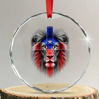 Lion of Judah Cross Puerto Rico Flag Crystal Glass Ornament Christian Faith Puerto Rican Pride