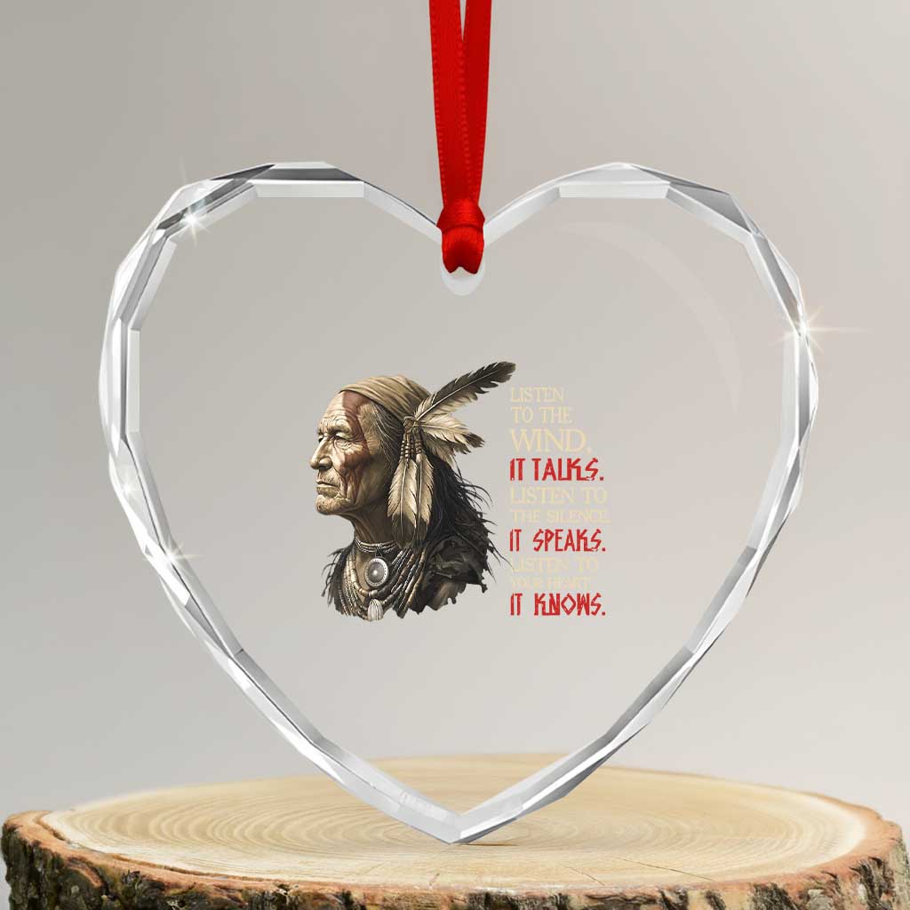 Listen To The Wind Listen To The Silence Heart Crystal Glass Ornament Native American Wisdom