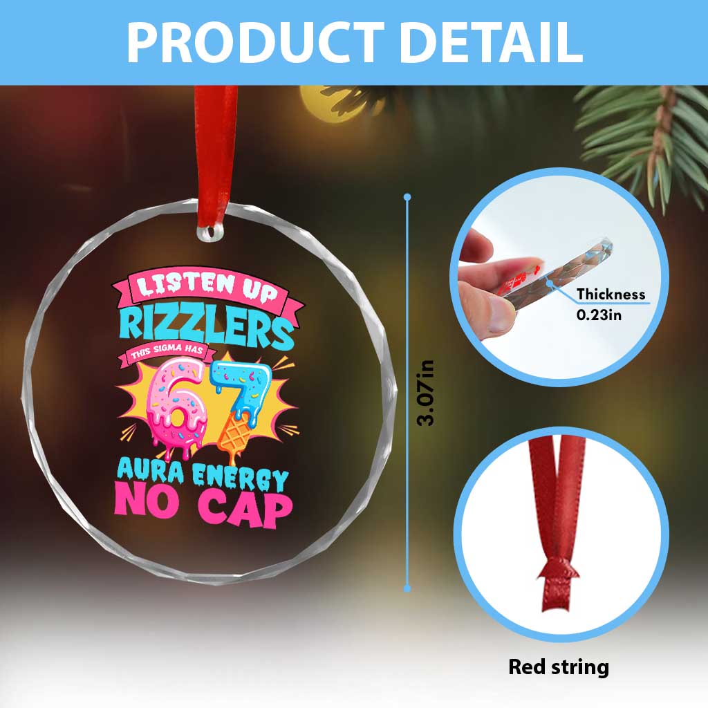 Listen Up Rizzlers This Sigma Has 67 Aura Energy Six Seven Crystal Glass Ornament Baseball Drip Number 67 - Wonder Print Shop
