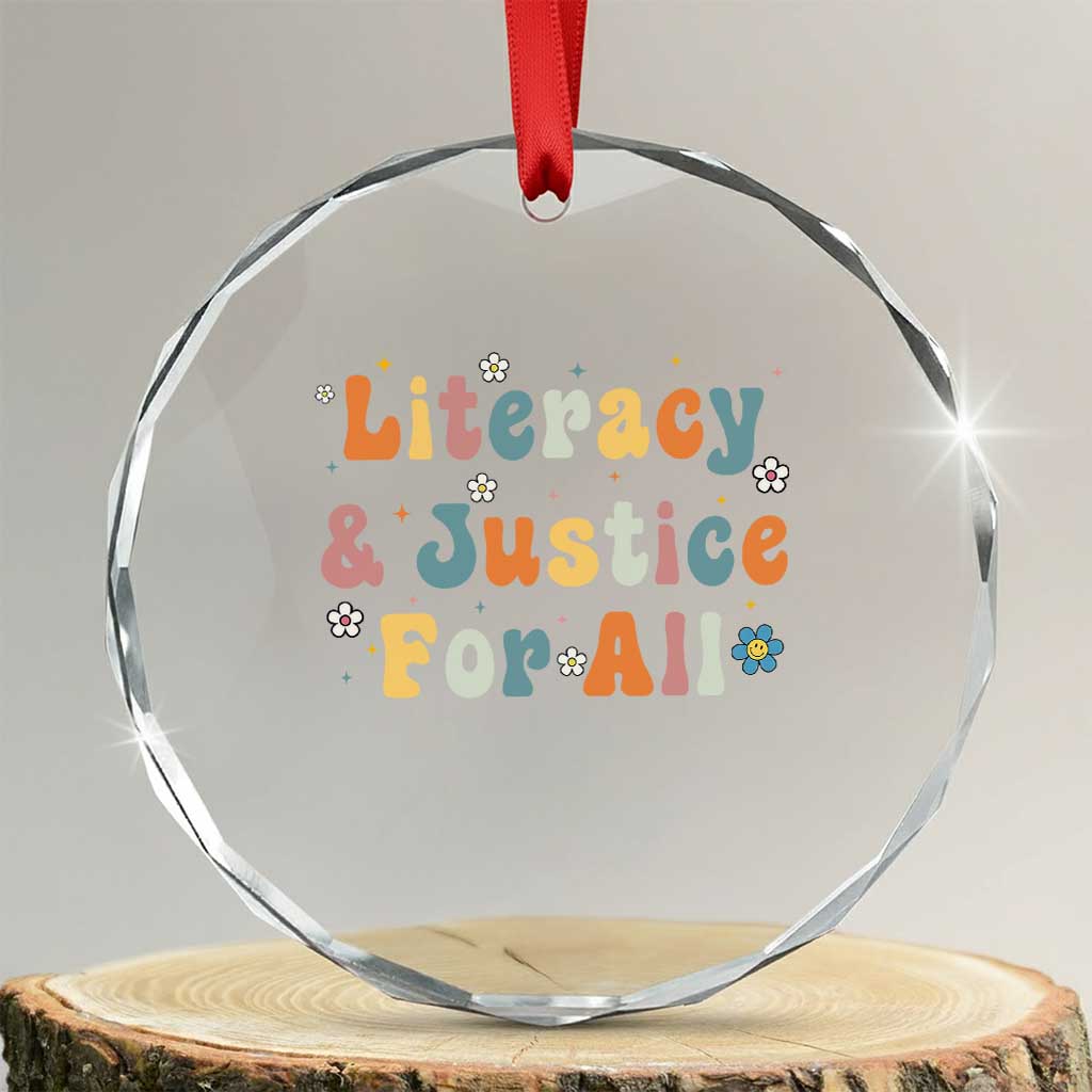 Literacy Justice for All Stop Book Banning Protect Librarian Crystal Glass Ornament