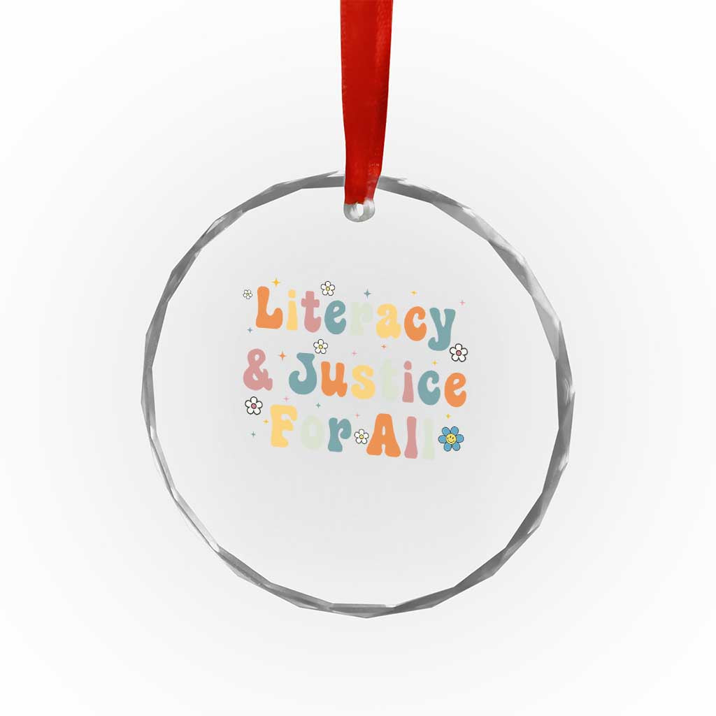 Literacy Justice for All Stop Book Banning Protect Librarian Crystal Glass Ornament