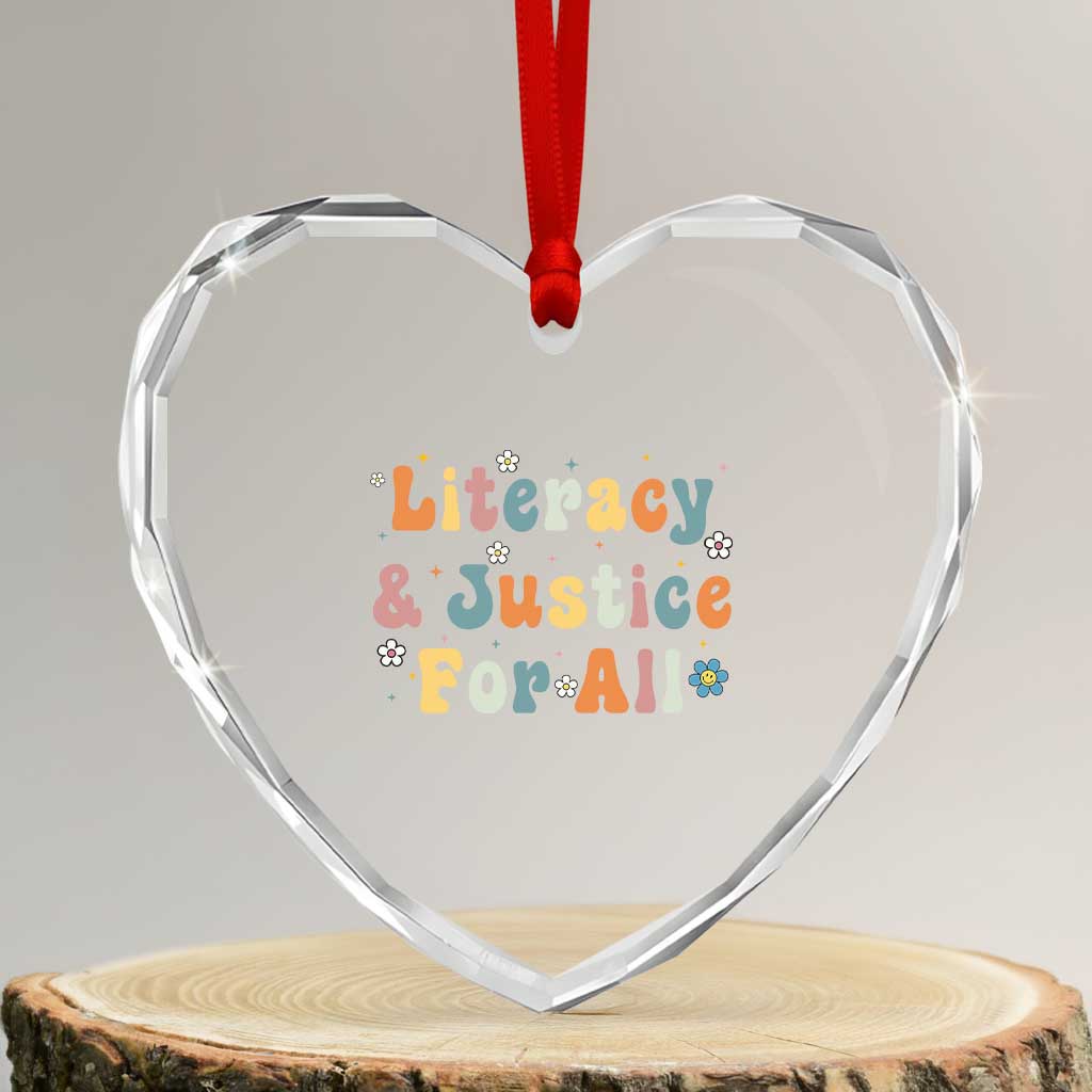 Literacy Justice for All Stop Book Banning Protect Librarian Heart Crystal Glass Ornament