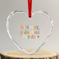 Literacy Justice for All Stop Book Banning Protect Librarian Heart Crystal Glass Ornament