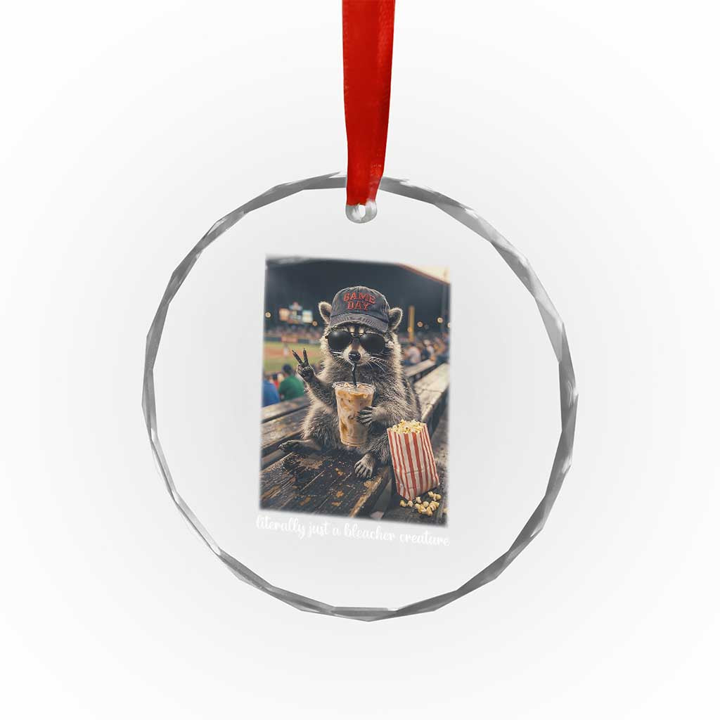 Literally Just A Bleacher Creature Funny Raccoon Baseball Graphic Crystal Glass Ornament Cool Game Day Fan Gift