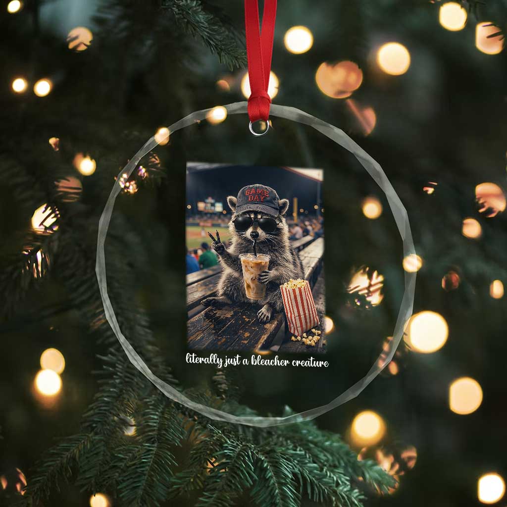 Literally Just A Bleacher Creature Funny Raccoon Baseball Graphic Crystal Glass Ornament Cool Game Day Fan Gift