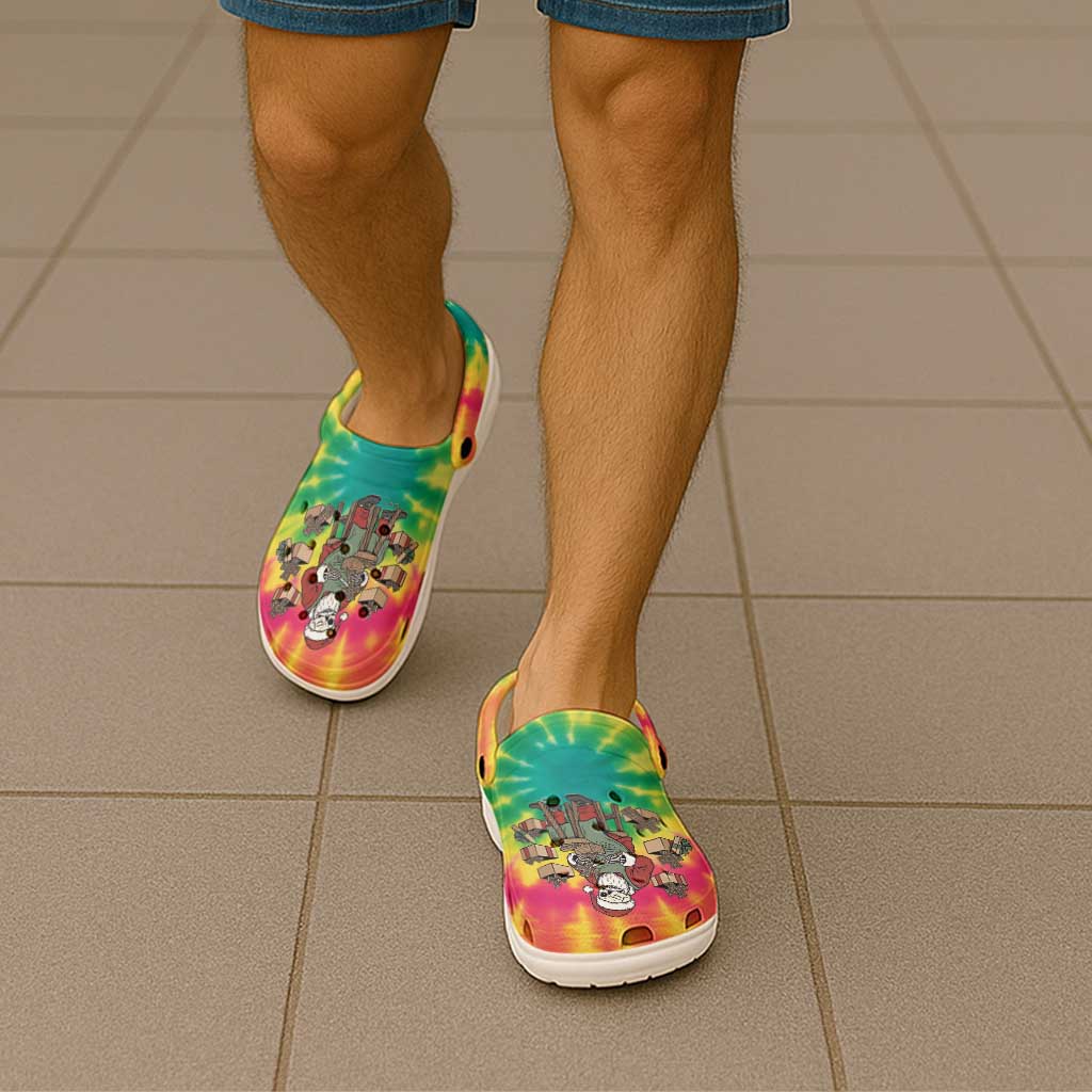 Lithuania Christmas Clogs Shoes Skeleton Cross Tie-Dye Vintage - Wonder Print Shop