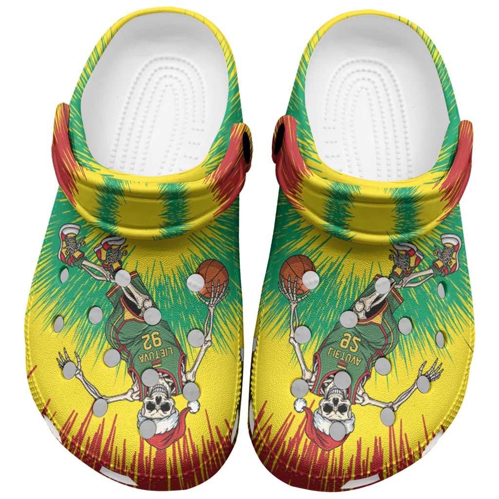 Lithuania Christmas Tie Dye Clogs Shoes Skeleton Basketball Slam Dunk - Wonder Print Shop