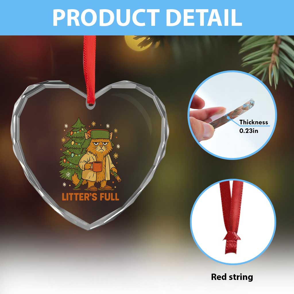 Litters Full Heart Crystal Glass Ornament Funny Christmas Vacation Cat - Wonder Print Shop