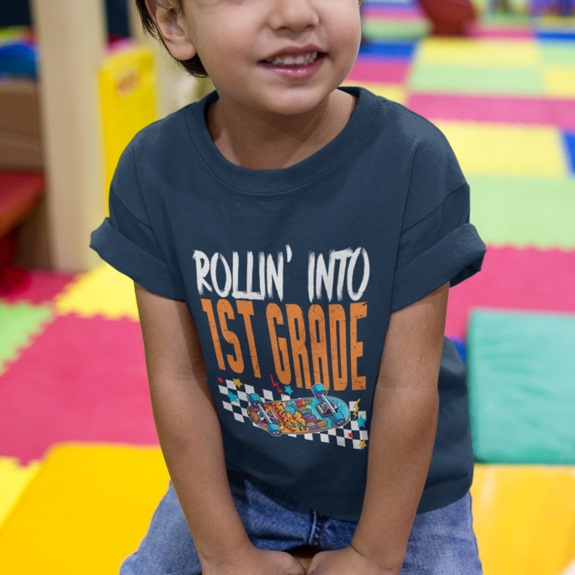 Rolling Into 1st Grade T Shirt For Kid Skateboard Skating Boys Back To School - Wonder Print Shop