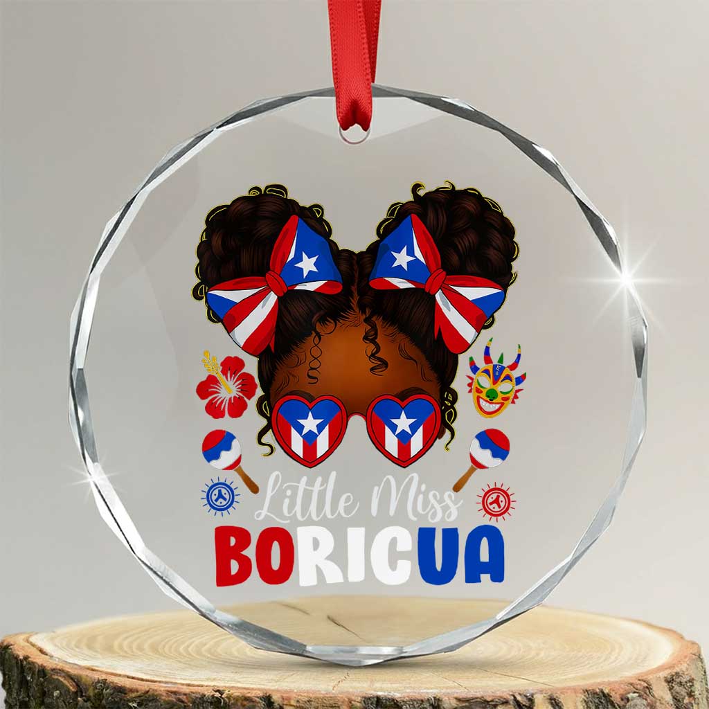 Little Miss Boricua Crystal Glass Ornament Puerto Rican Afro Messy Bun Girls Kids - Wonder Print Shop