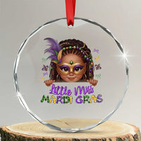 Little Miss Mardi Gras Crystal Glass Ornament Afro Messy Bun Girls Kids Mask Cute New Orleans - Wonder Print Shop