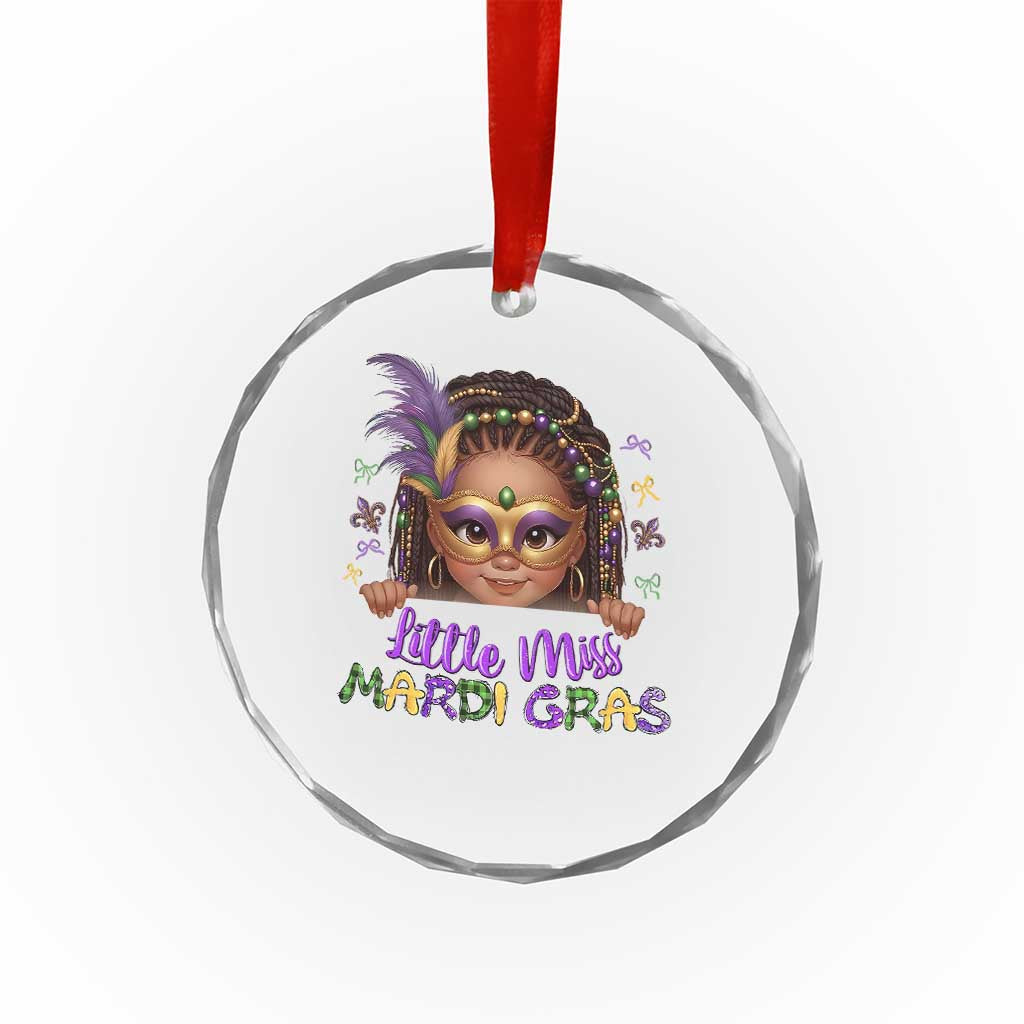 Little Miss Mardi Gras Crystal Glass Ornament Afro Messy Bun Girls Kids Mask Cute New Orleans - Wonder Print Shop
