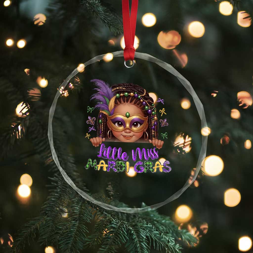 Little Miss Mardi Gras Crystal Glass Ornament Afro Messy Bun Girls Kids Mask Cute New Orleans - Wonder Print Shop