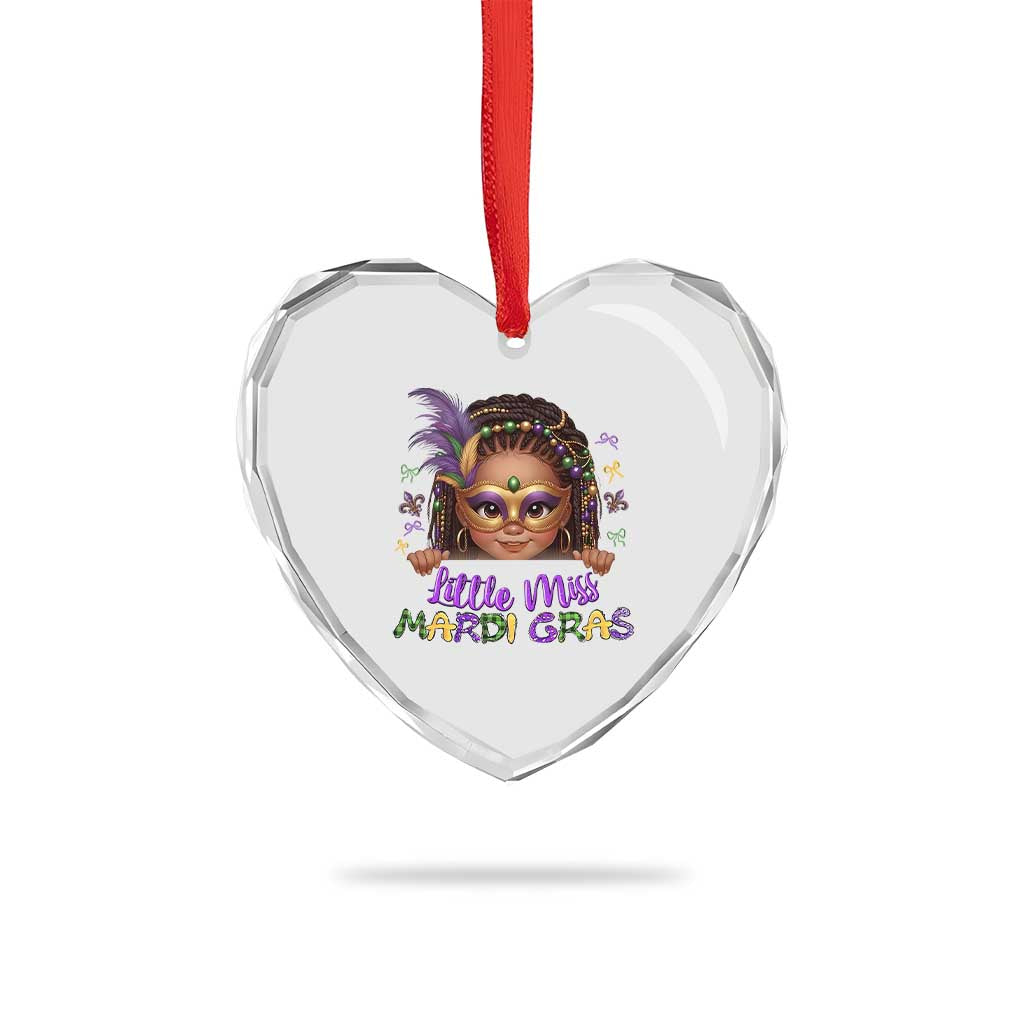 Little Miss Mardi Gras Heart Crystal Glass Ornament Afro Messy Bun Girls Kids Mask Cute New Orleans - Wonder Print Shop
