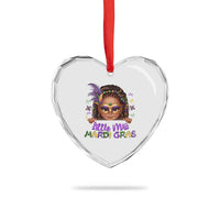 Little Miss Mardi Gras Heart Crystal Glass Ornament Afro Messy Bun Girls Kids Mask Cute New Orleans - Wonder Print Shop