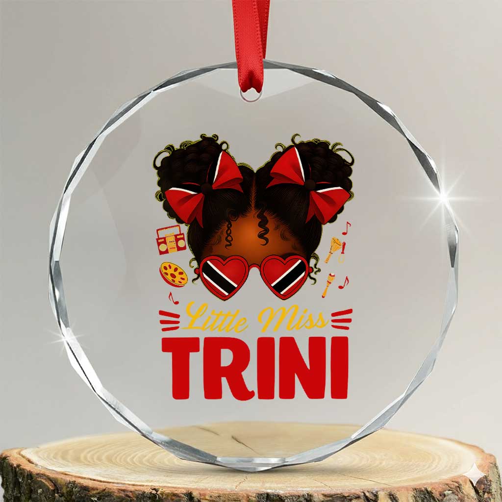 Little Miss Trinidad And Tobago Crystal Glass Ornament Afro Black Messy Bun Girl Trini Flag Bow