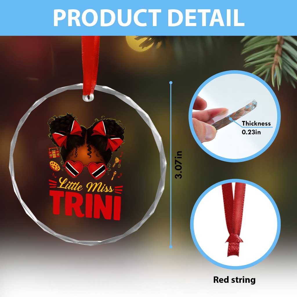 Little Miss Trinidad And Tobago Crystal Glass Ornament Afro Black Messy Bun Girl Trini Flag Bow