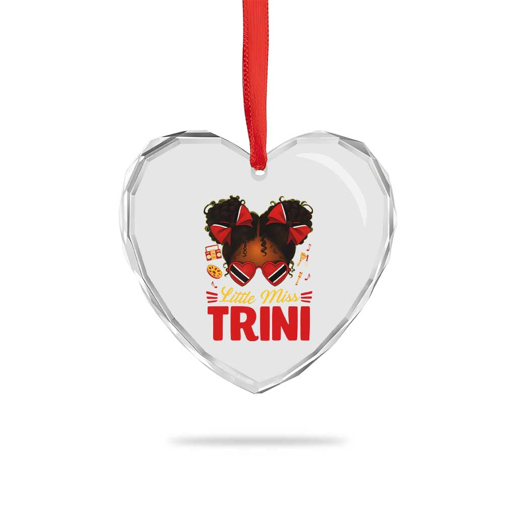Little Miss Trinidad And Tobago Heart Crystal Glass Ornament Afro Black Messy Bun Girl Trini Flag Bow