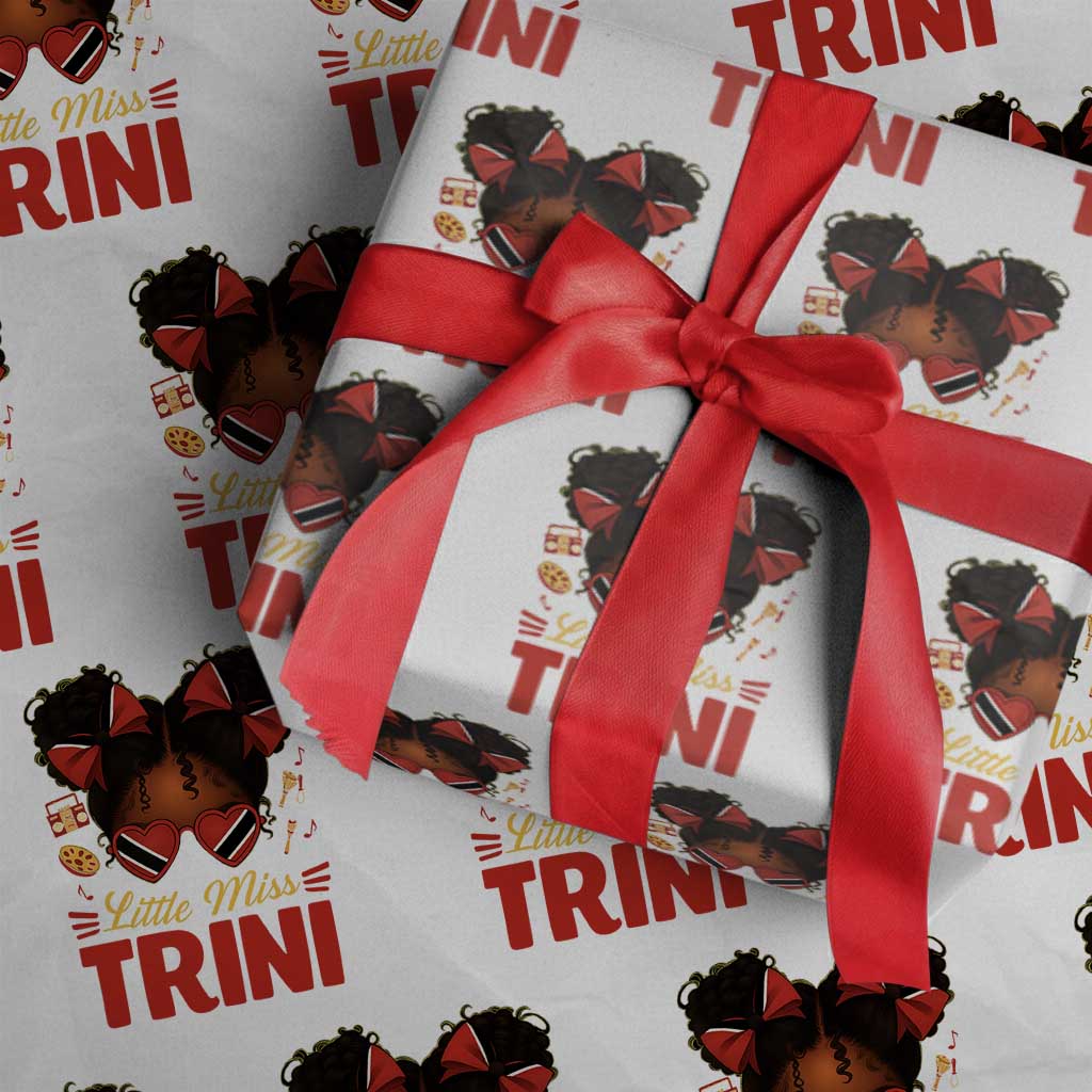 Little Miss Trinidad And Tobago Wrapping Paper Roll Afro Black Messy Bun Girl Trini Flag Bow