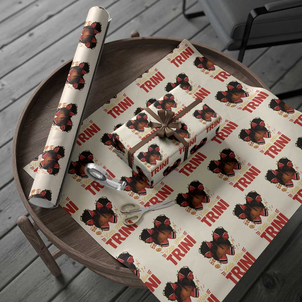 Little Miss Trinidad And Tobago Wrapping Paper Roll Afro Black Messy Bun Girl Trini Flag Bow