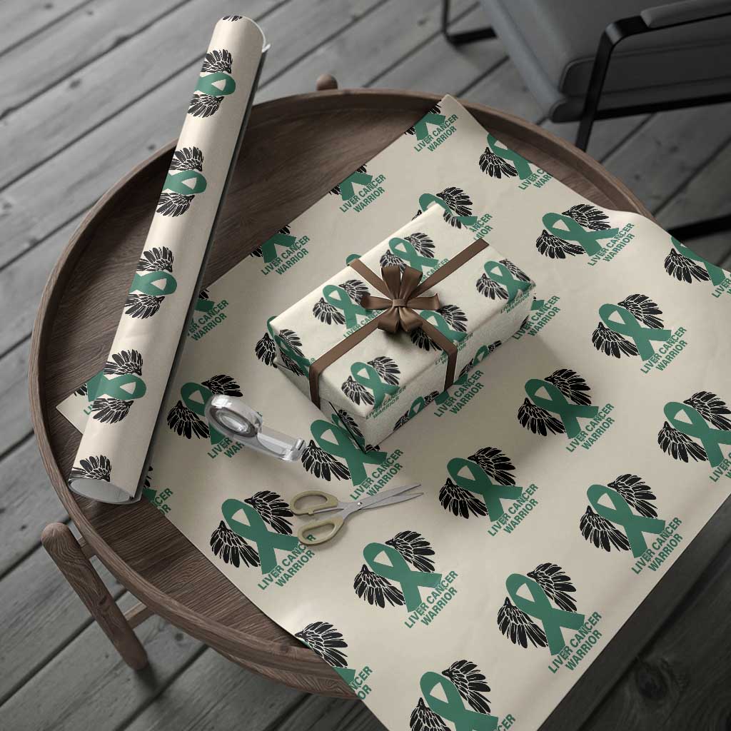Liver Cancer Angel Warrior Wings Wrapping Paper Roll Green Ribbon Awareness Support Gift