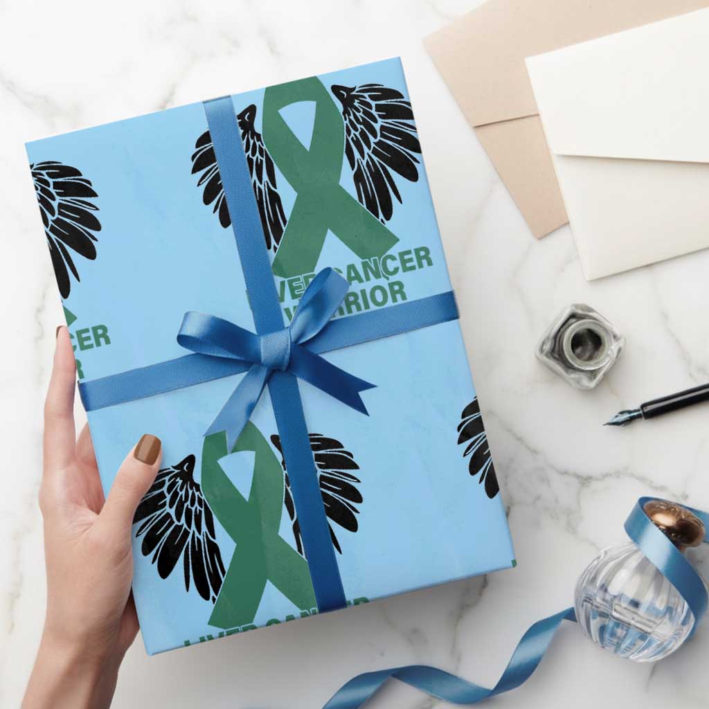 Liver Cancer Angel Warrior Wings Wrapping Paper Roll Green Ribbon Awareness Support Gift