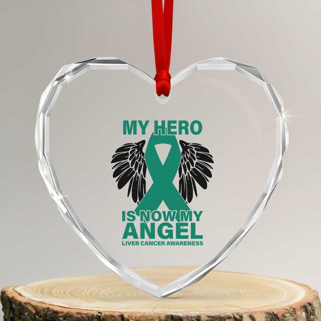 Liver Cancer Awareness Memorial Gift Heart Crystal Glass Ornament My Hero Is Now My Angel