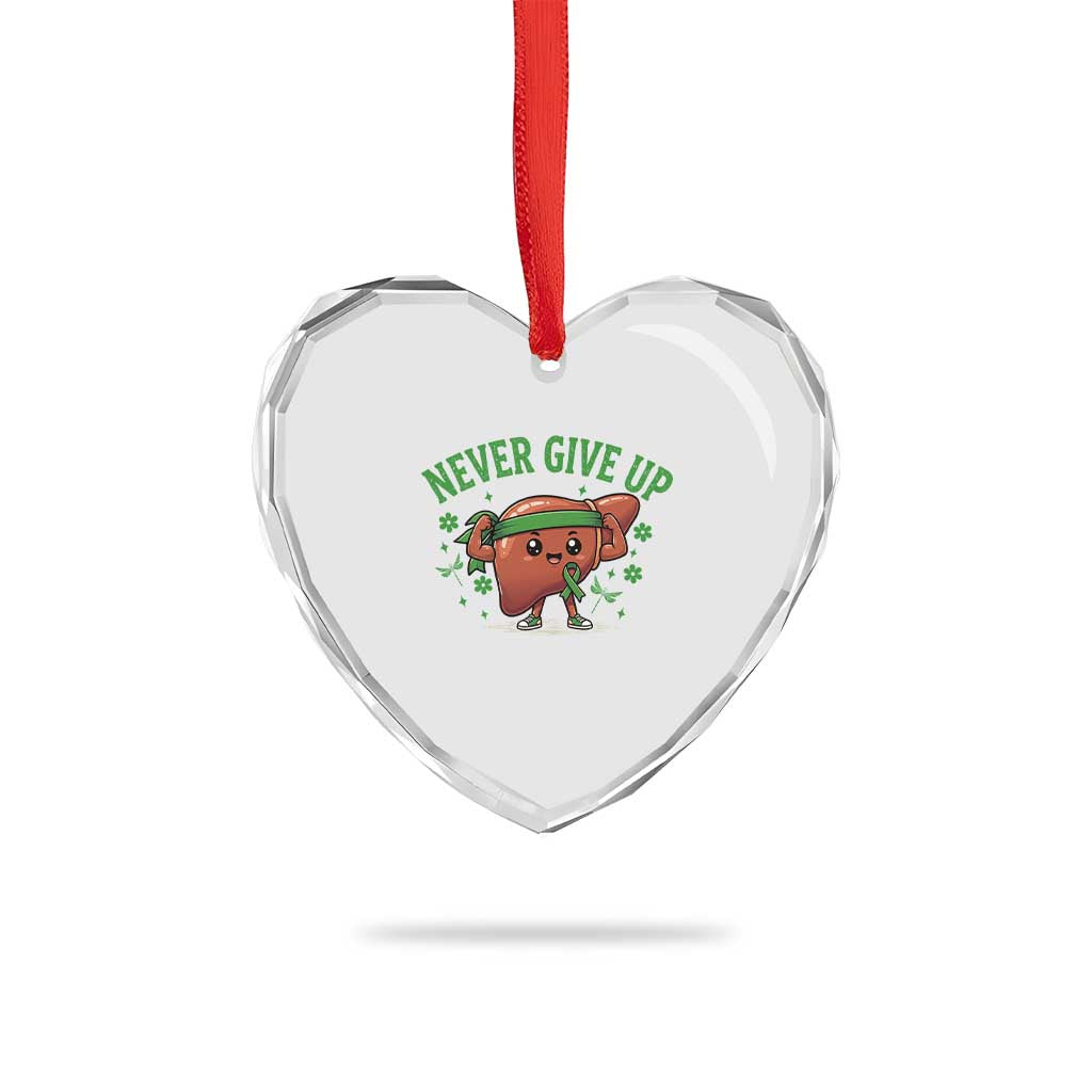 Liver Cancer Awareness Transplant Support Heart Crystal Glass Ornament Never Give Up Nurse Gift