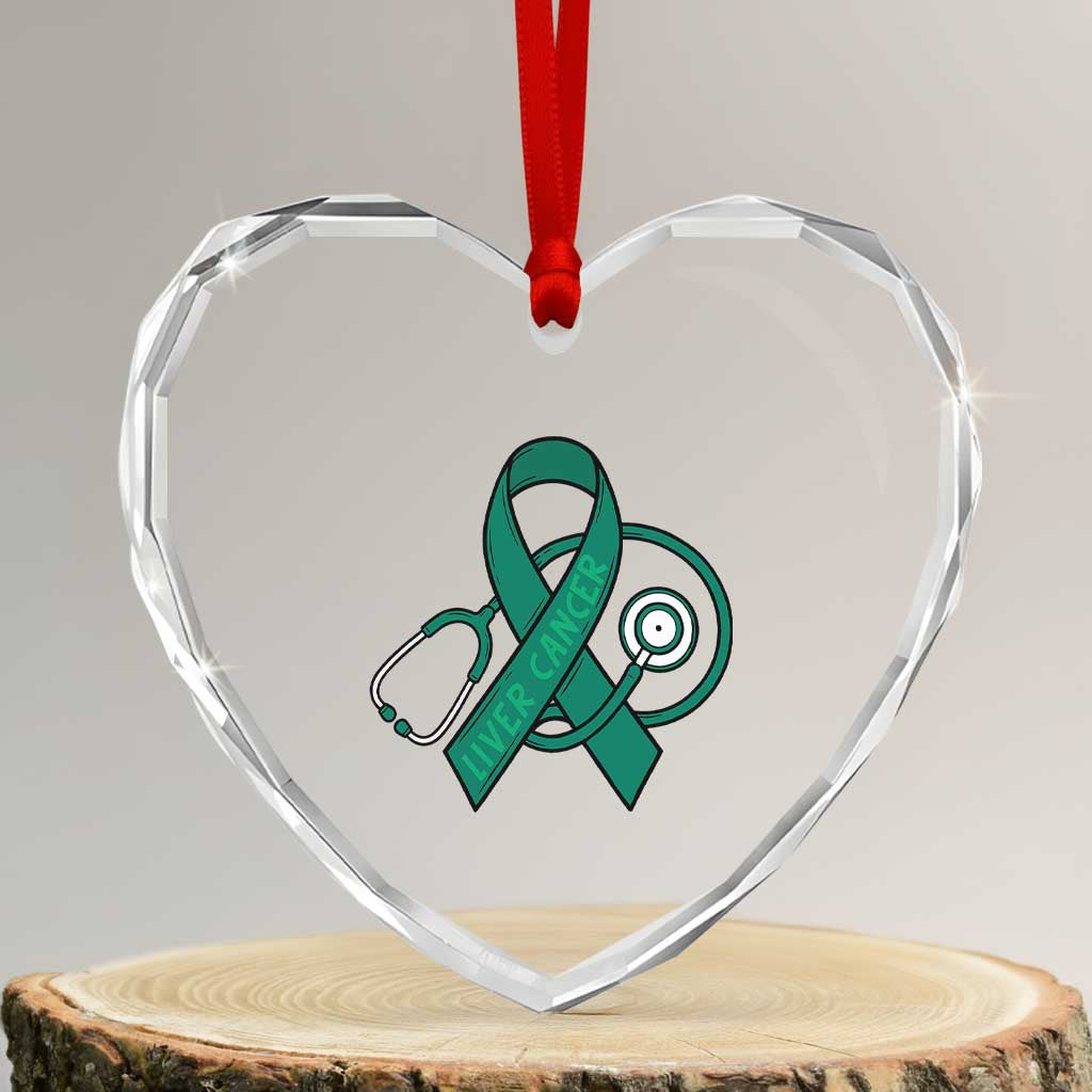 Liver Cancer Strong Nurse Warrior Heart Crystal Glass Ornament Stethoscope Healthcare Support Gift