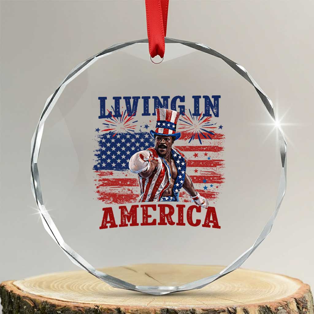 Living In America Funny Patriotic Heavyweight Boxer Crystal Glass Ornament Vintage Distressed Flag Uncle Sam Hat Boxing Champion