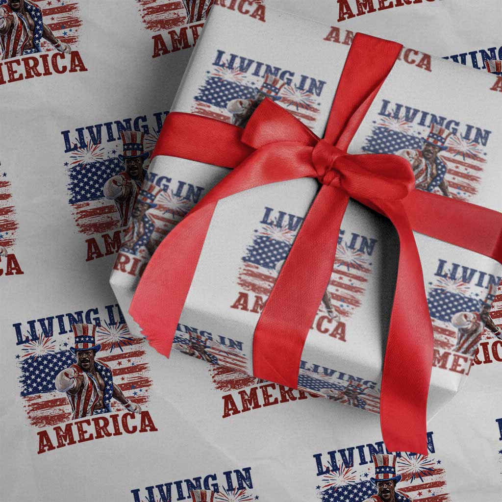 Living In America Funny Patriotic Heavyweight Boxer Wrapping Paper Roll Vintage Distressed Flag Uncle Sam Hat Boxing Champion