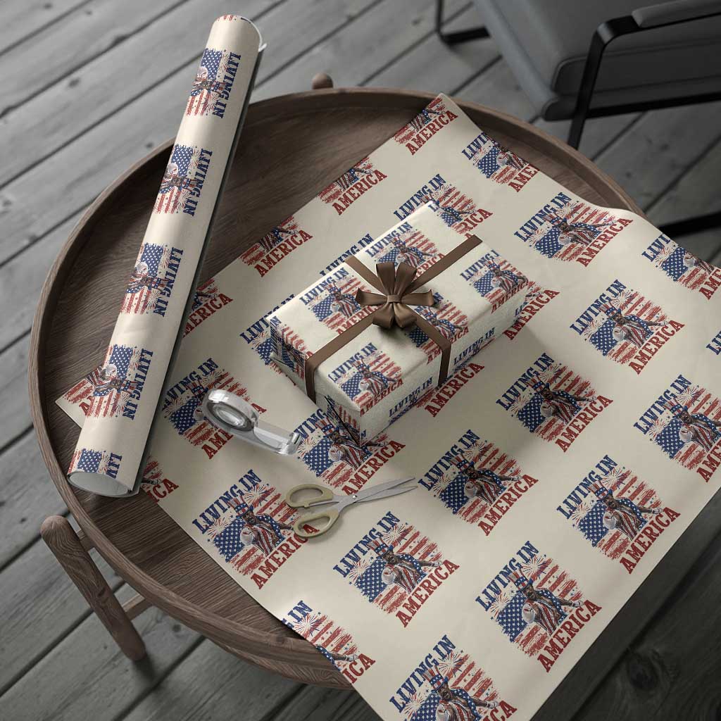 Living In America Funny Patriotic Heavyweight Boxer Wrapping Paper Roll Vintage Distressed Flag Uncle Sam Hat Boxing Champion