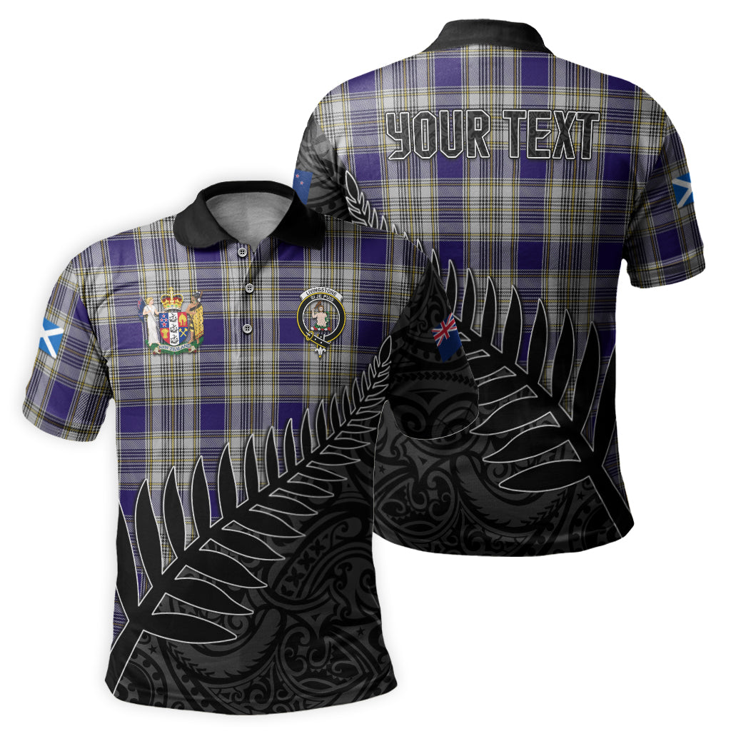 livingston-dress-tartan-family-crest-golf-shirt-with-fern-leaves-and-coat-of-arm-of-new-zealand-personalized-your-name-scottish-tatan-polo-shirt