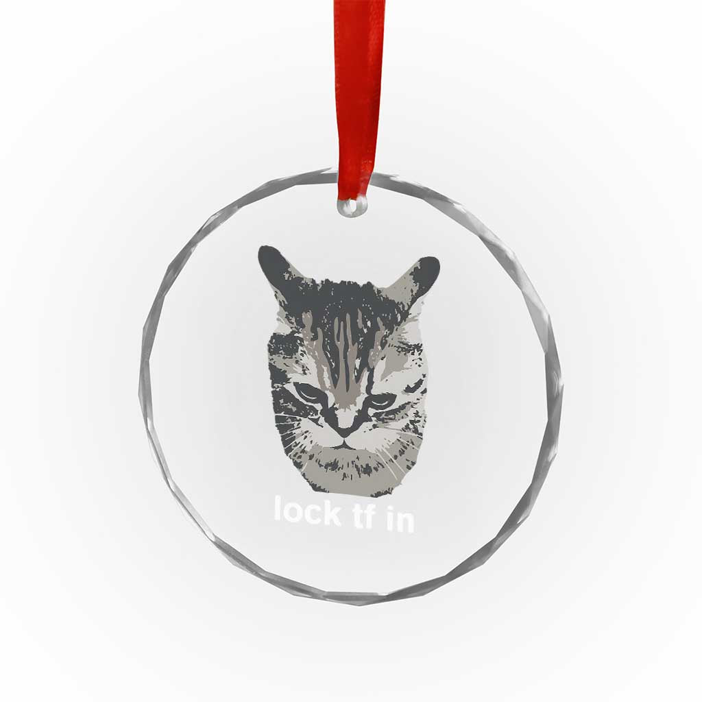 Lock TF In Cat Crystal Glass Ornament Funny Gen Z Meme